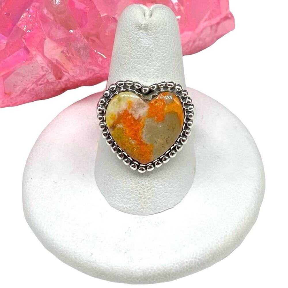 Heart-Shaped Silver and Orange Stone Ring
